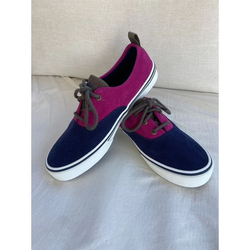 Sperry Top-Sider Crest Vibe Corduroy Sneakers Magenta Navy Blue Women Casual 7.5